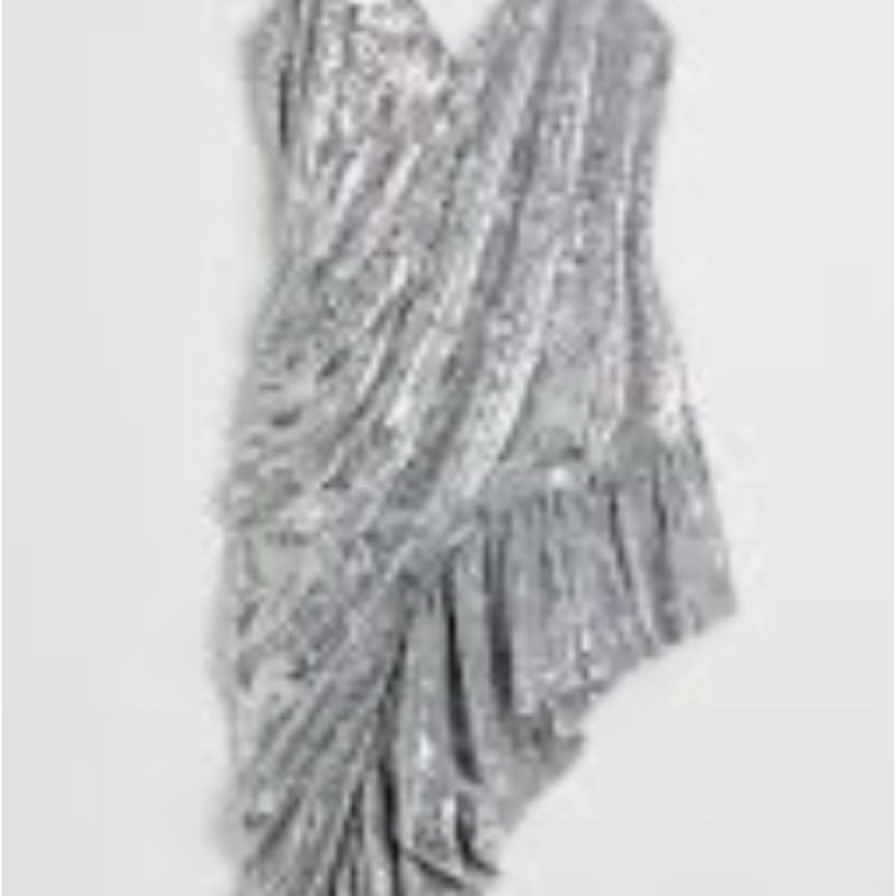 New H&M studio asymmetrical Silver sexy Sequin Dress XXS  NWT - Picture 5 of 8